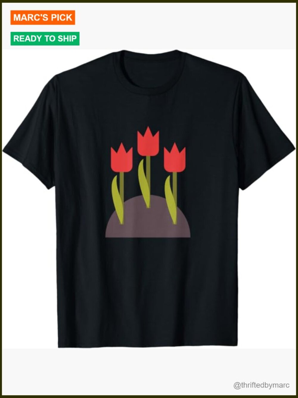 Retro Tulip Flowers Print T-Shirt - Classic Fit, Lightweight